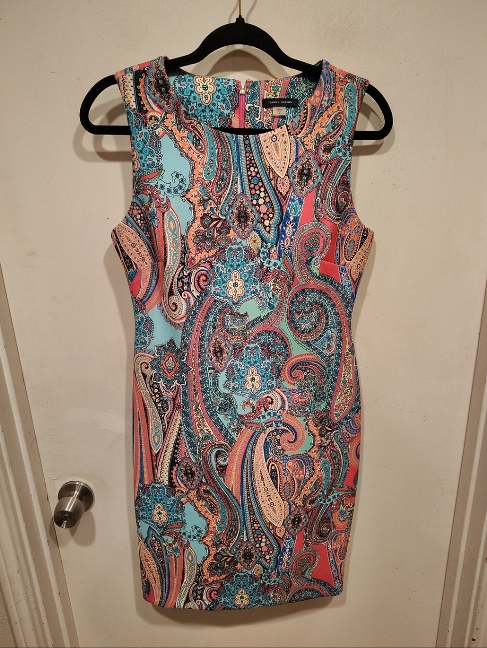 Tommy Hilfiger Multicolor Paisley Midi Dress - Aqua, Coral, Navy, Size 6
